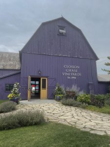 a purple barn at a winery