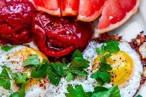 Tomato confit, eggs, and grapefruit.